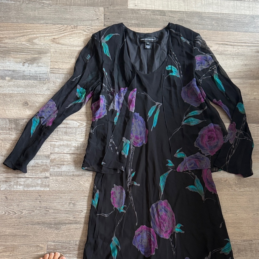 Jones New York Dress Floral Black and Purple Dress size 12 - Picture 2 of 11